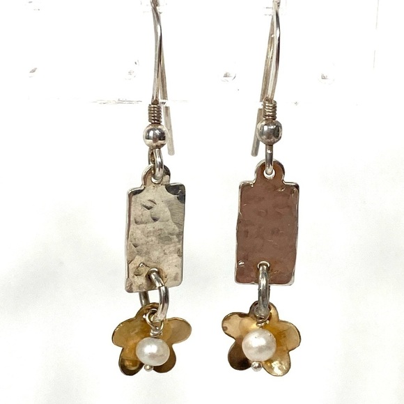 925 Earrings Drops Dangles Artisan Purls Textured Sterling Gold Vermeil 2.58g - Picture 9 of 12